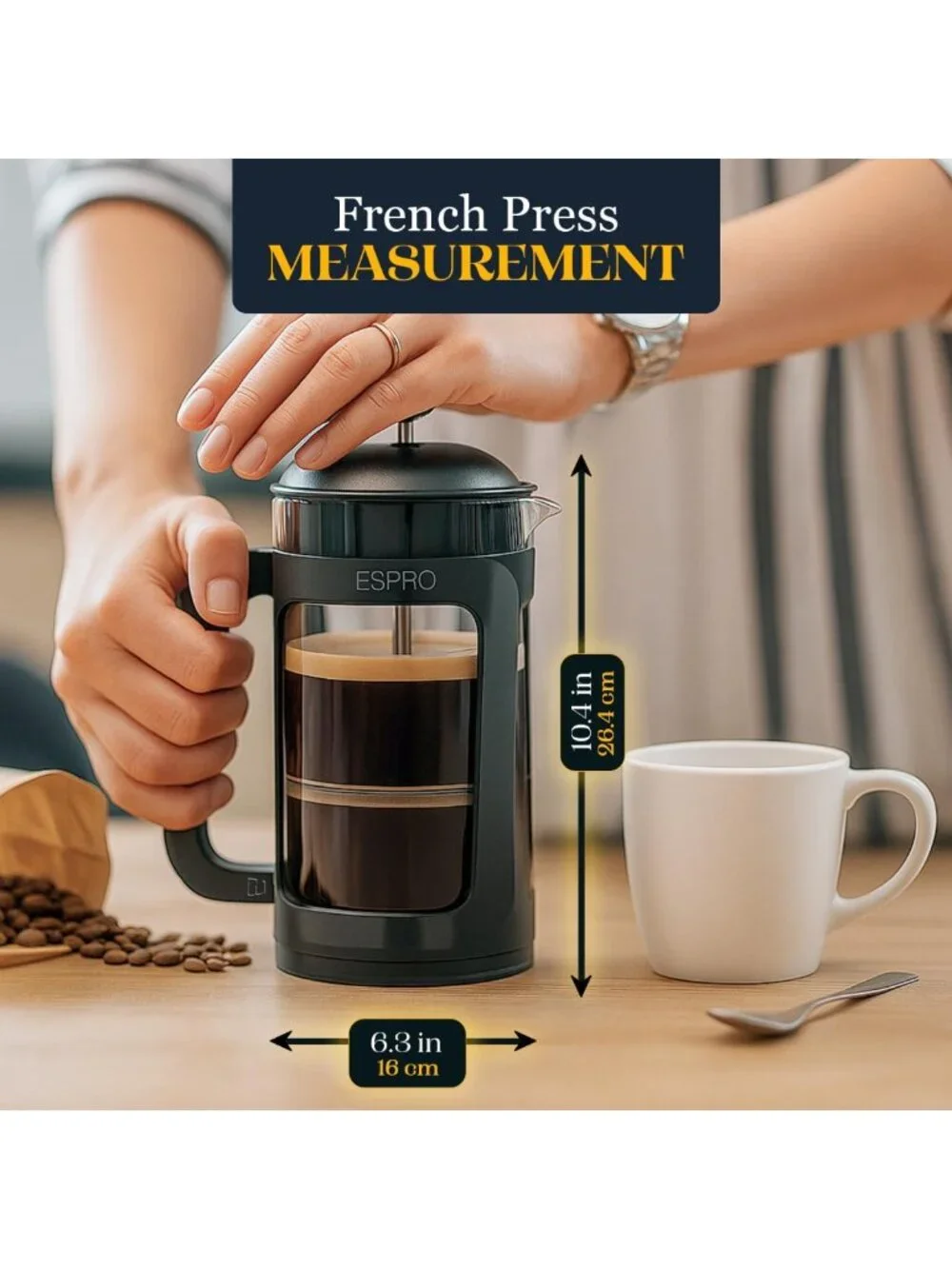 32oz French Press Coffee Maker - Grit-Free, Heat-Resistant Glass, Double Filter